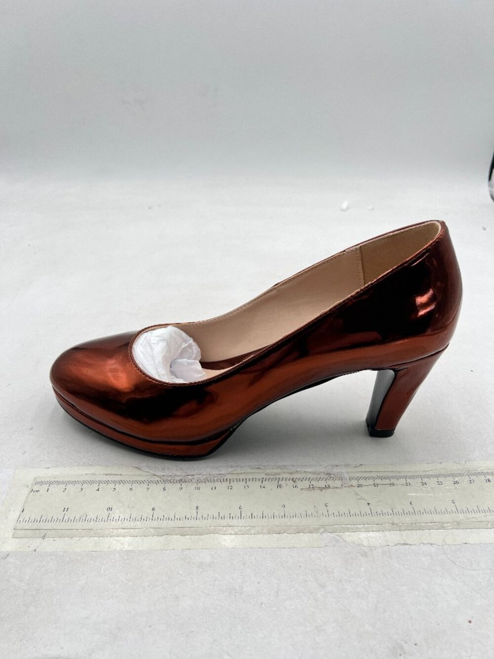 miss left Brown Low Platform Chunky High Heel Slip On Closed Round Toe Pump